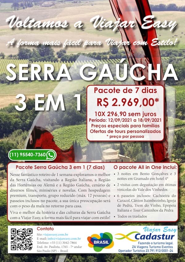 Pacote Serra Gaúcha 3 em 1 pacote serra gaúcha 3 em 1