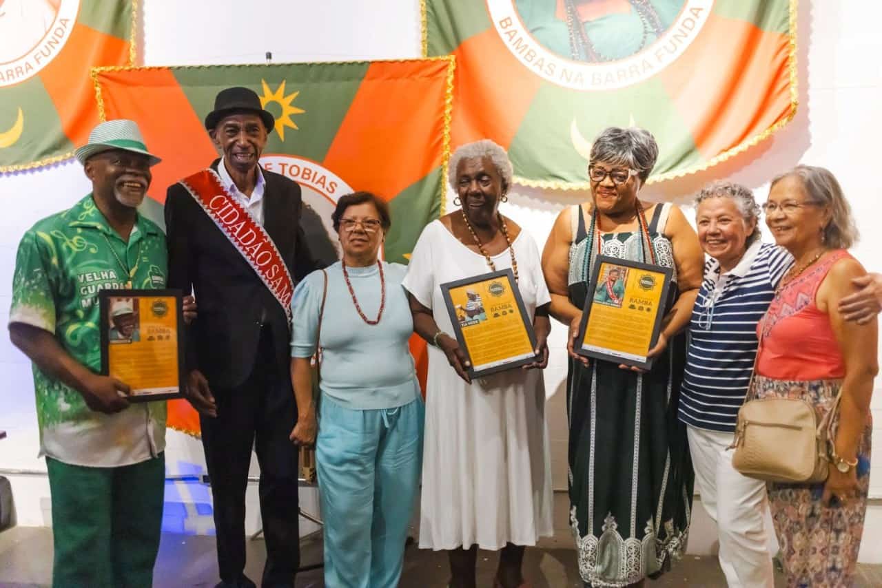 alguns dos homenageados pelo cartografias de bambas, no primeiro evento do projeto realizado em fevereiro deste ano foto danylo marttins