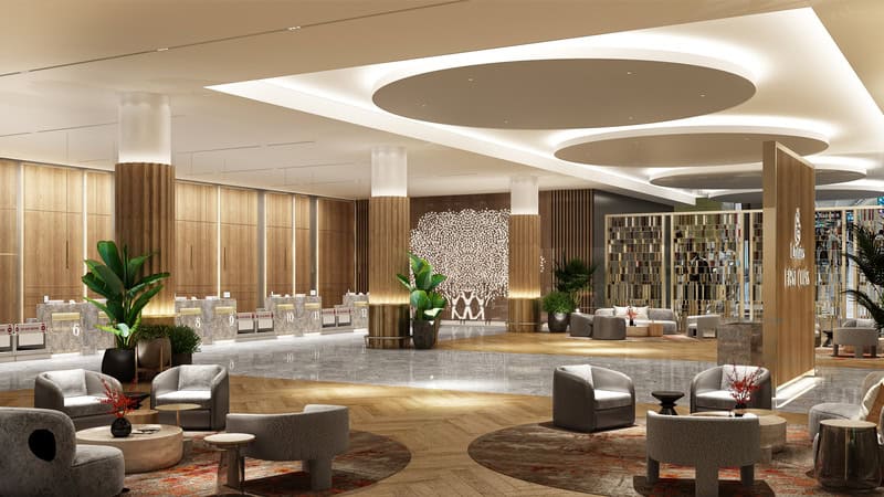 nova área de check in da primeira classe da emirates no terminal 3 do aeroporto internacional de dubai (dxb) divulgação emirates