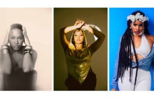artistas presentes no latinidades 2025, luedji lina à esquerda, duquesa no centro e nessa preppy à direita créditos divulgação