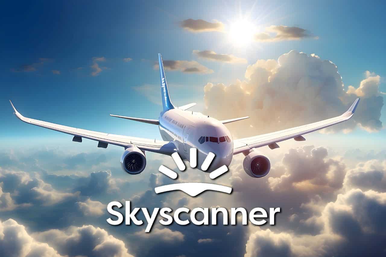 avião com logo skyscanner branco destaco suoviaggio