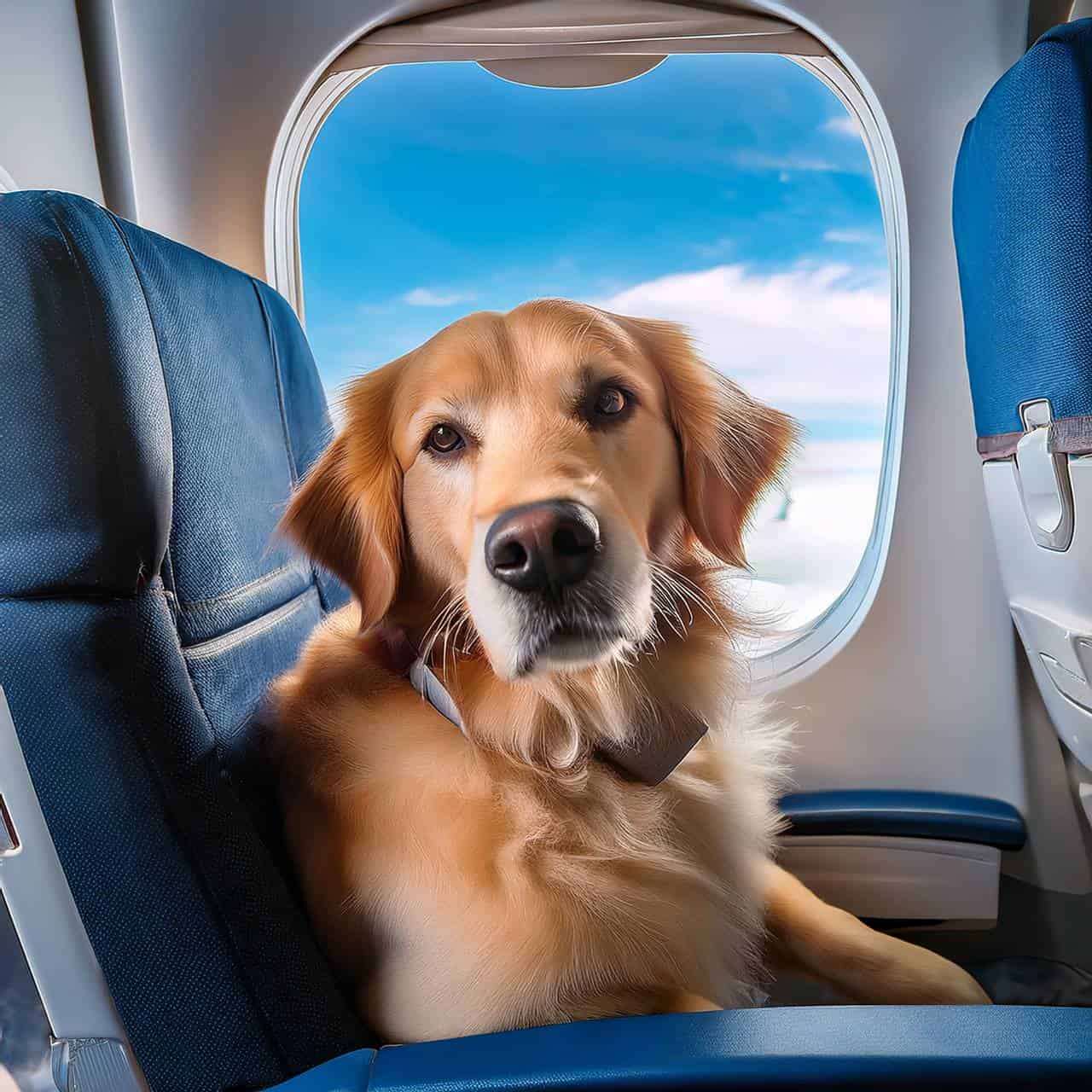 golden retreive no asento de avião credits suoviaggio gen ia