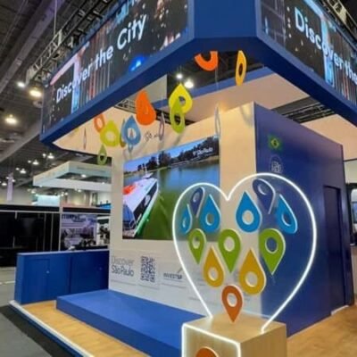 estande da cidade de são paulo durante a ibtm americas, realizada na cidade do méxico, em agosto deste ano foto divulgaçãosmtur