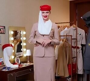 Emirates evolução do uniforme da tripulação de cabine