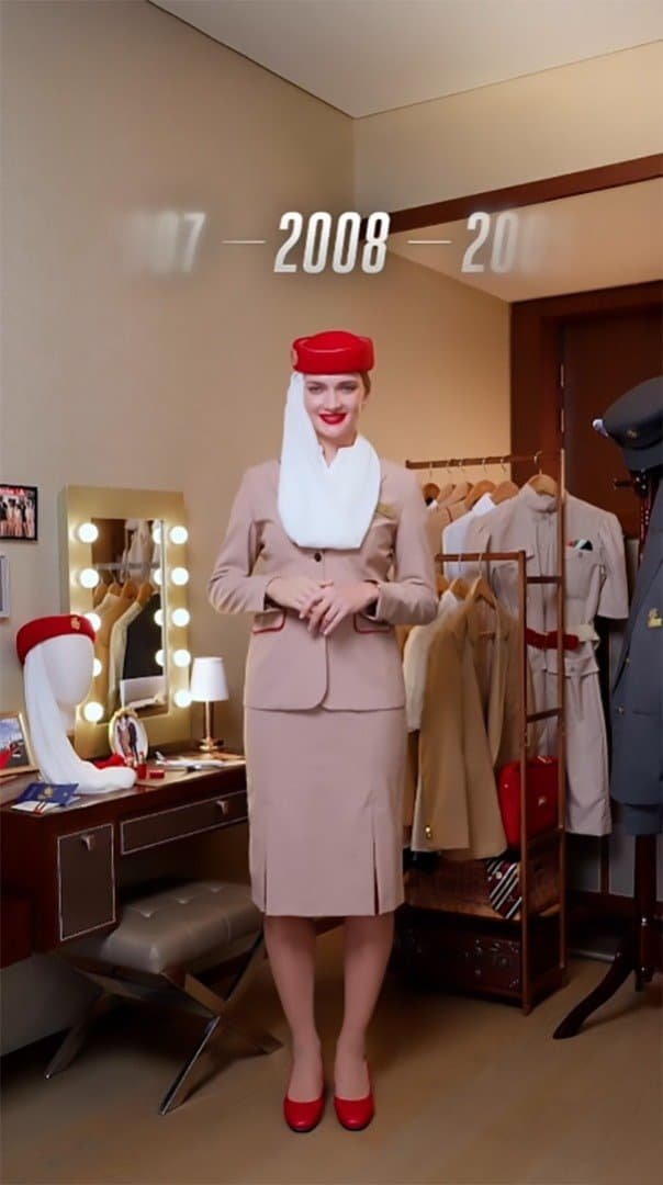 a evolução do design do uniforme da tripulação de cabine da emirates credits emirates a evolução do design do uniforme da tripulação de cabine da emirates credits emirates