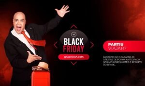 Voo promocional de Black Friday com oferta de viagens nacionais e internacionais, destaque para hotéis e resorts no Brasil, viagem econômica, reserva antecipada, descontos exclusivos, pacote de viagem, agendamento fácil.