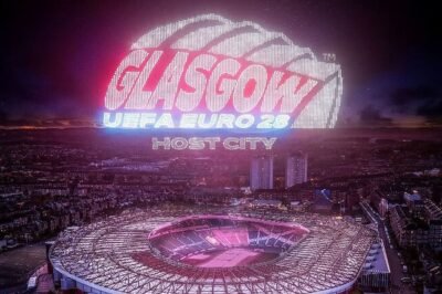 drones above hampden creating the glasgow uefa euro 2028 host city logo drones above hampden creating the glasgow uefa euro 2028 host city logo